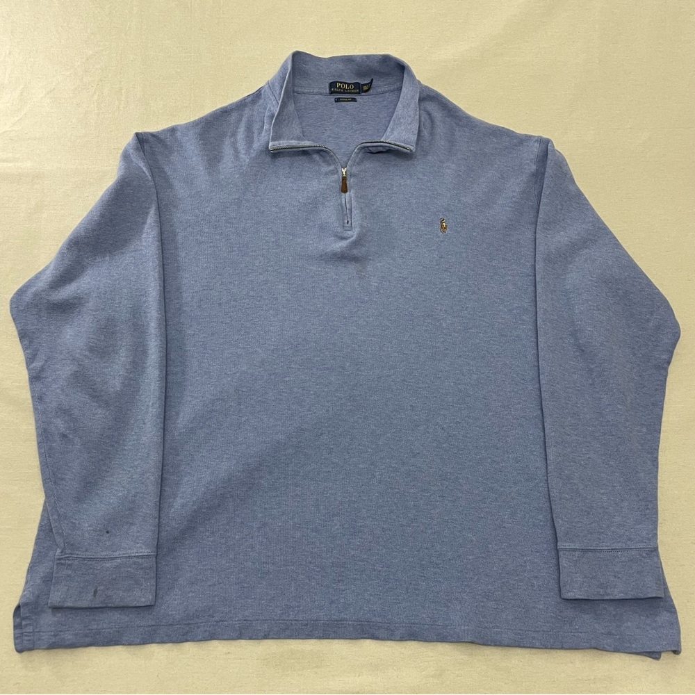 Polo Ralph Lauren Pullover Men’s 3XLT 1/4 Zip Estate Rib Blue Flesh Pony Preppy